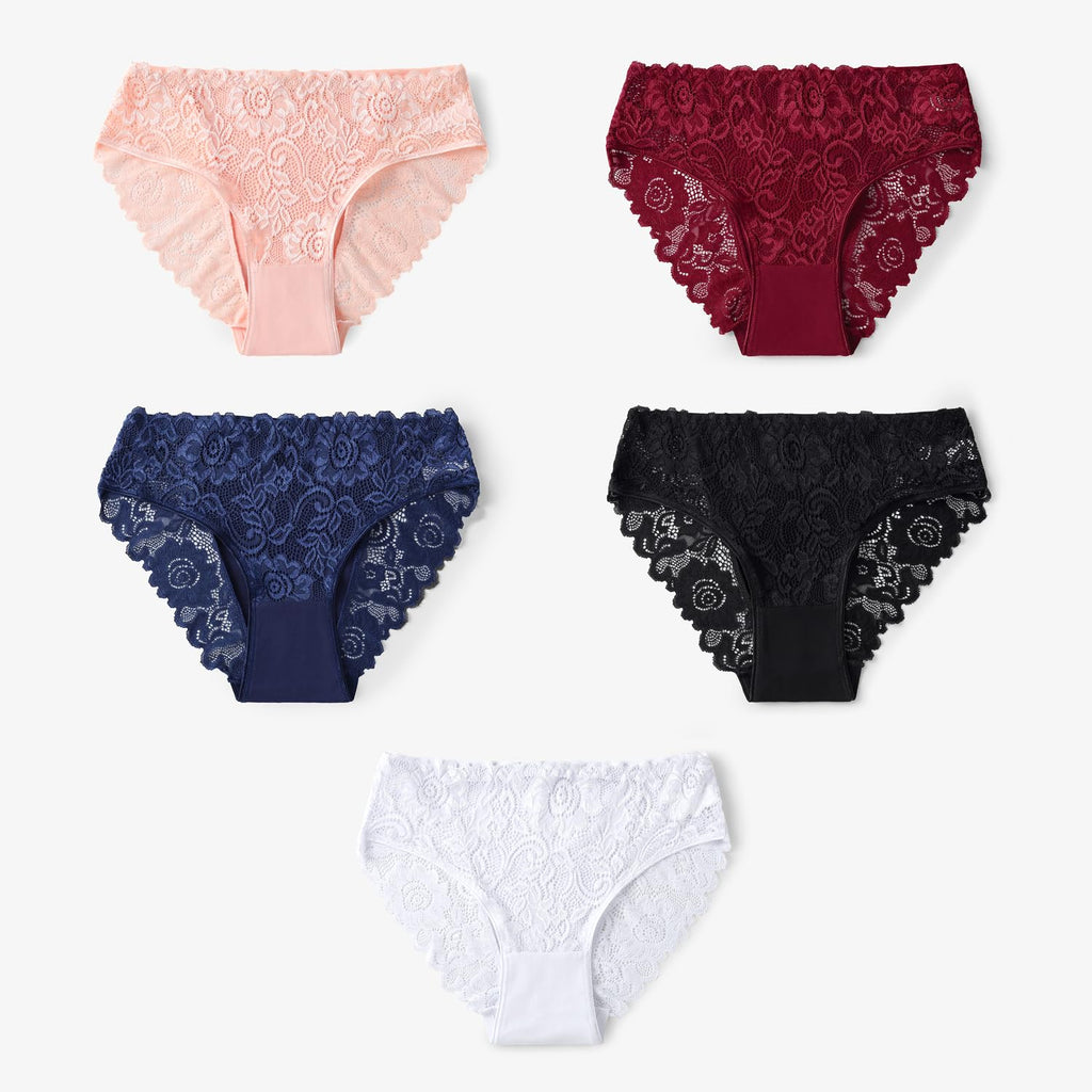 everyjoys Sexy Underwear Lace Panties for Women Bikini Underwear Hipster Underpants Lace Soft Breathe Briefs Multipack 5-Pack