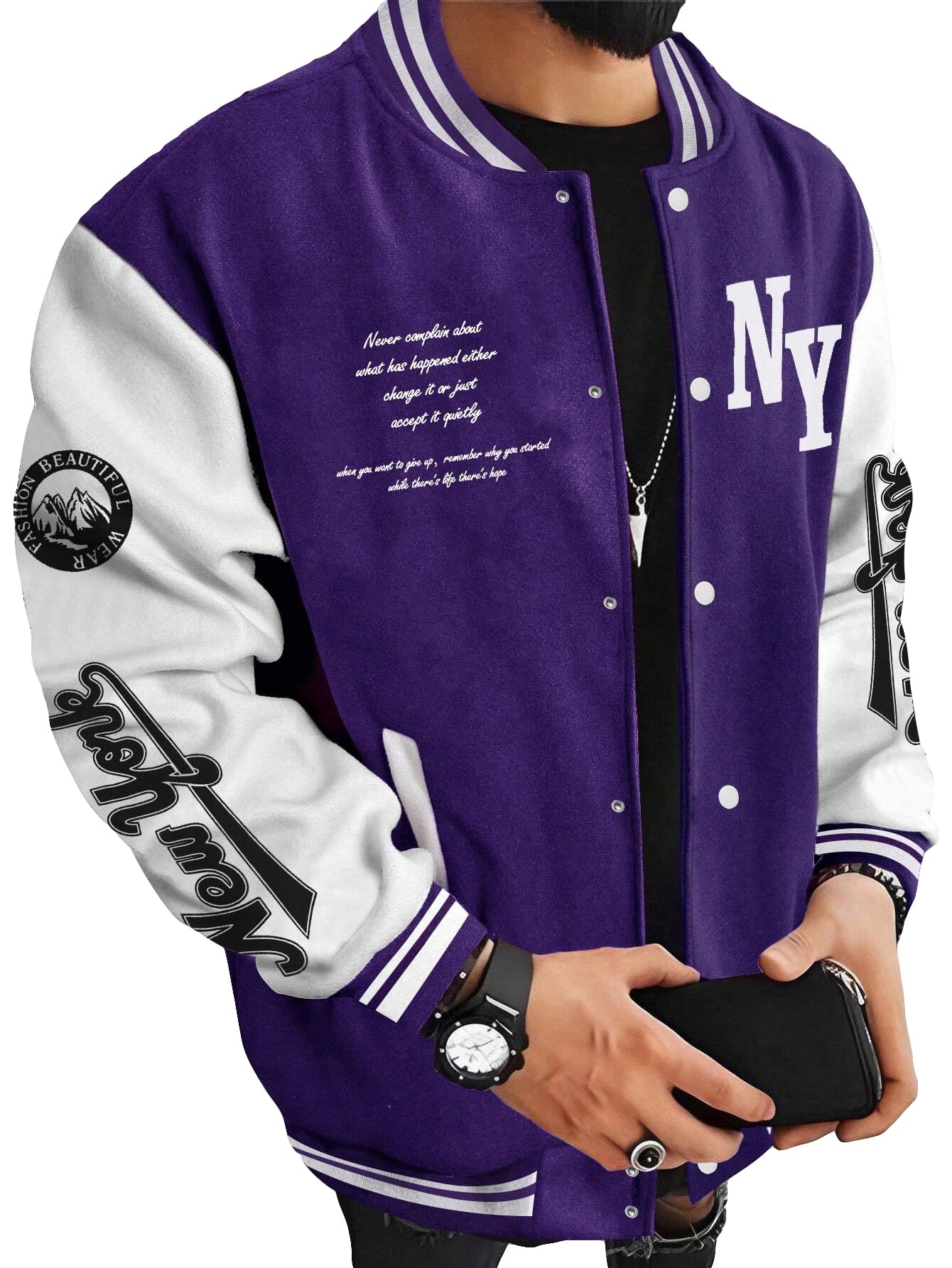 SOLY HUX Men's Varsity Jacket Color Block Letter Graphic Long Sleeve Baseball Jacket Bomber Coat