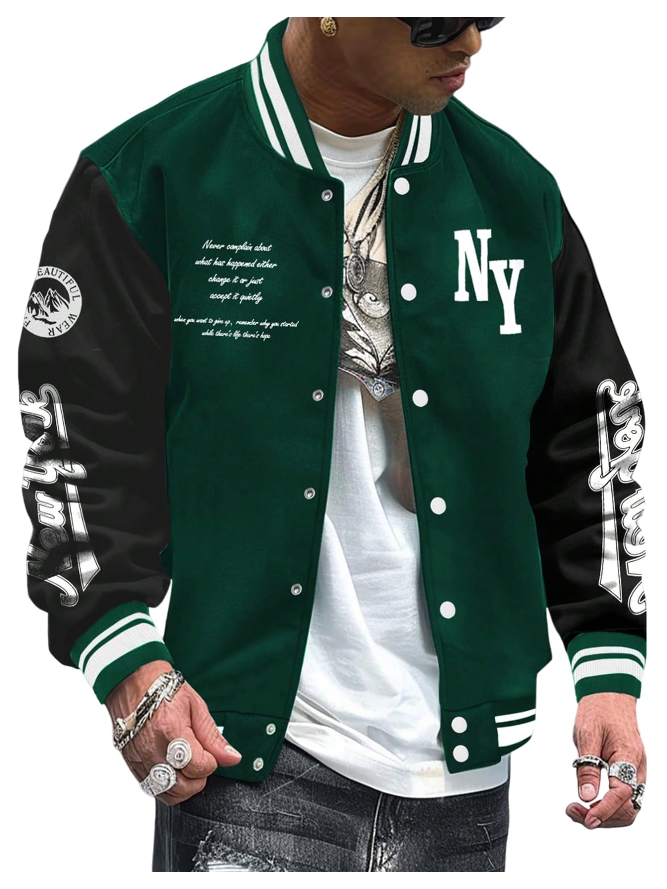 SOLY HUX Men's Varsity Jacket Color Block Letter Graphic Long Sleeve Baseball Jacket Bomber Coat
