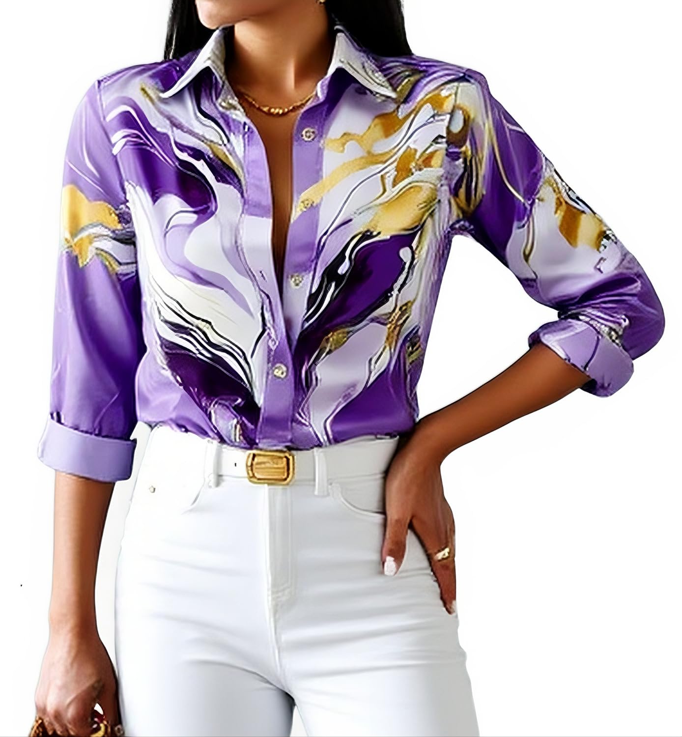 Blouses for Women Dressy Casual Colorful Long Sleeve Shirt Floral Print Tops Loose Collar Sexy T-Shirts Fashion 2023
