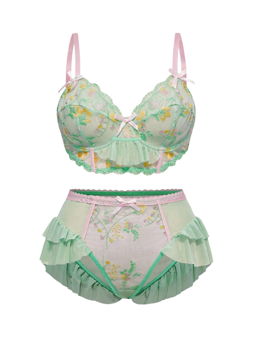 MakeMeChic Women's Plus Size Lingerie Sets Contrast Lace Cut Out Wireless Bra and Panty Set