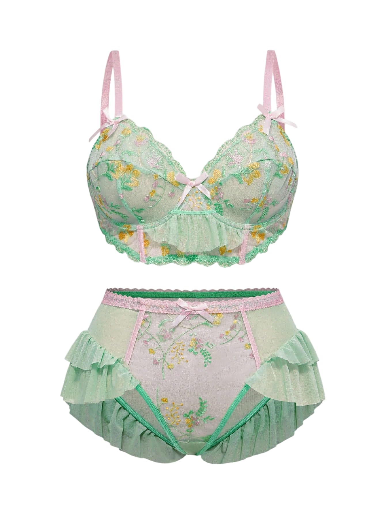 MakeMeChic Women's Plus Size Lingerie Sets Contrast Lace Cut Out Wireless Bra and Panty Set
