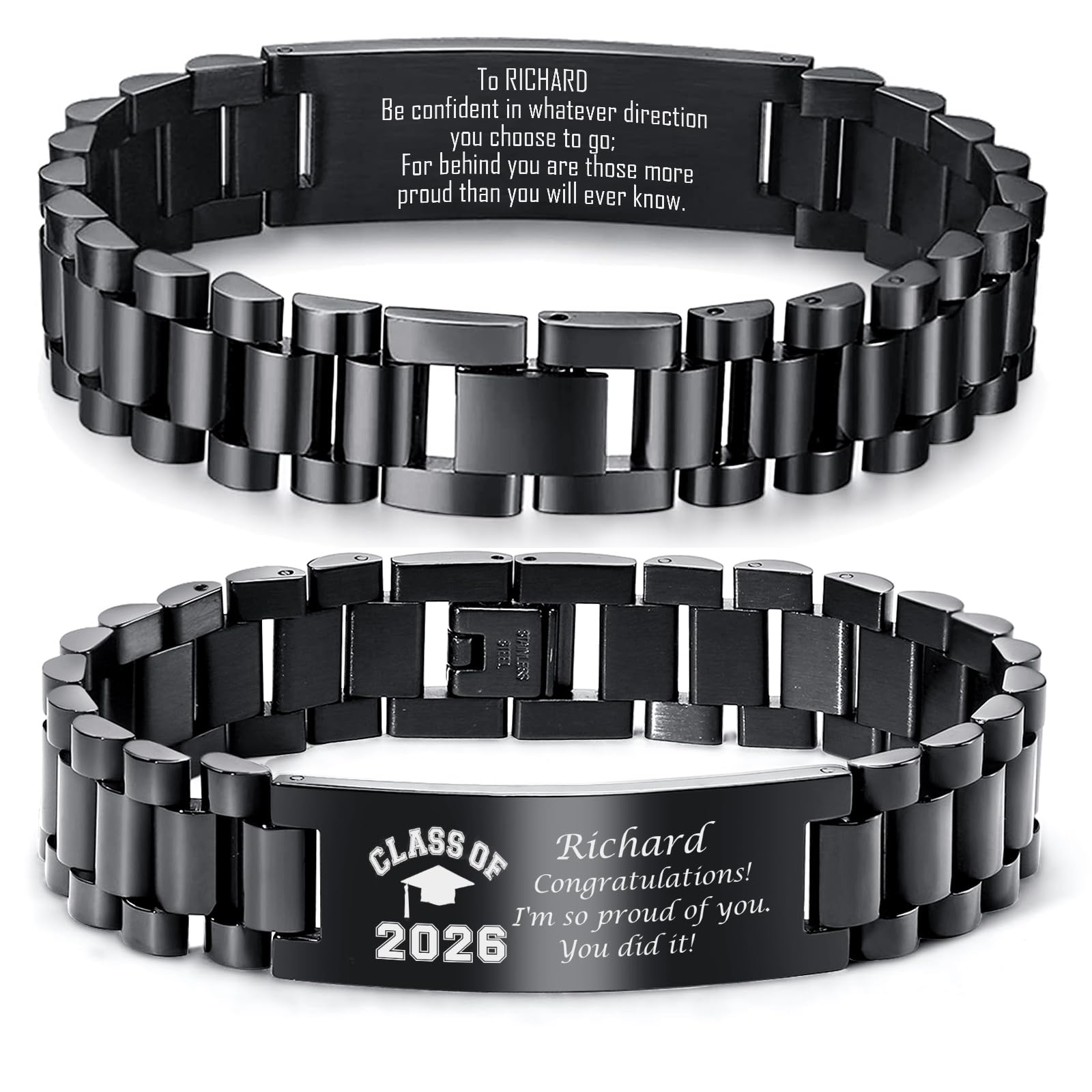 MEALGUET Graduation Gifts for him,Customizable Graduation Bracelet, Inspirational College Graduate Class Of 2026 Gift, Stainless Steel Handsome Link Bracelets for College Graduates