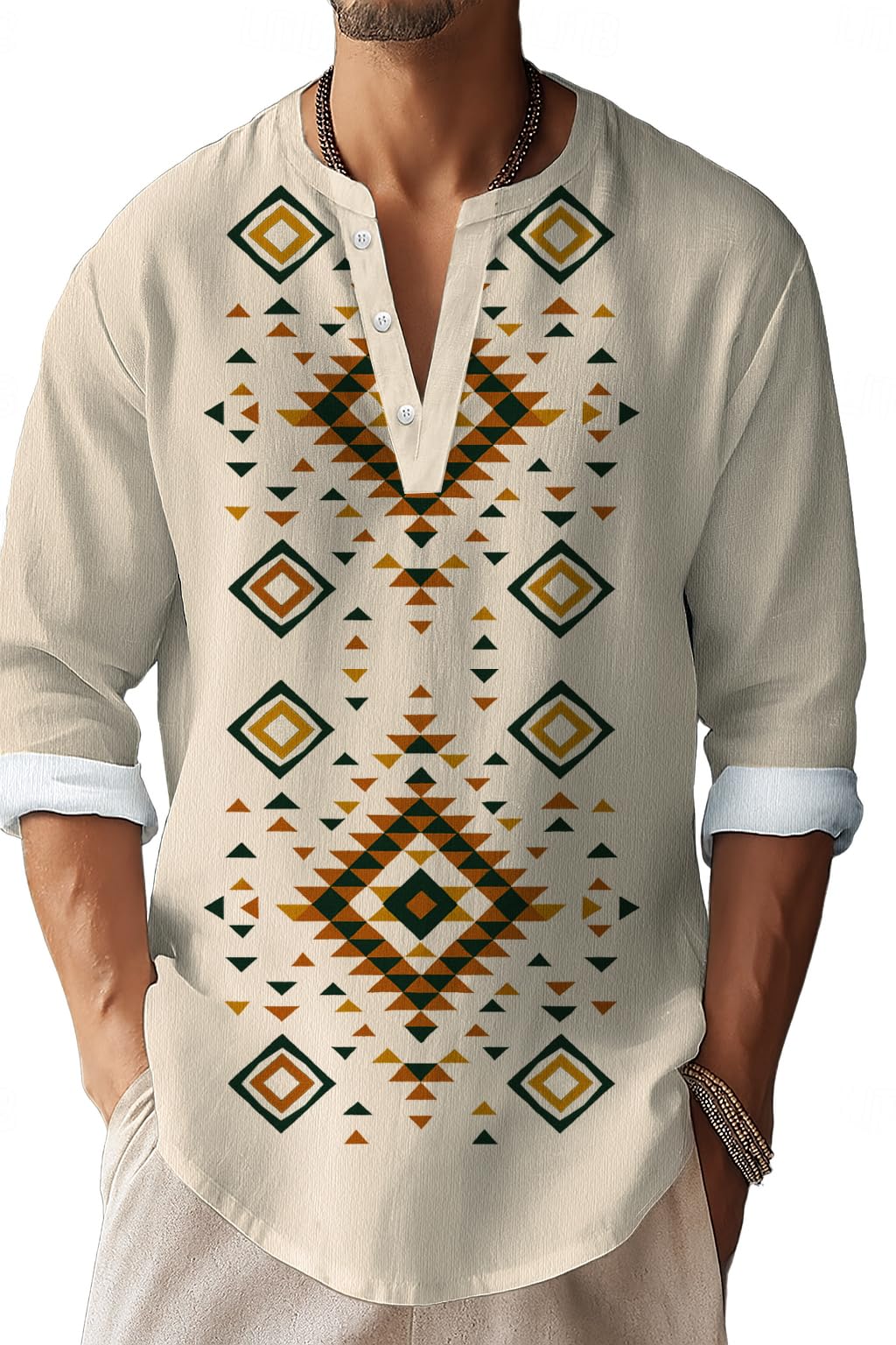 Mens Henley Shirts Summer Casual Button Banded Collar T Shirts Vintage Long Sleeve Cotton Linen Beach Pullover Tops