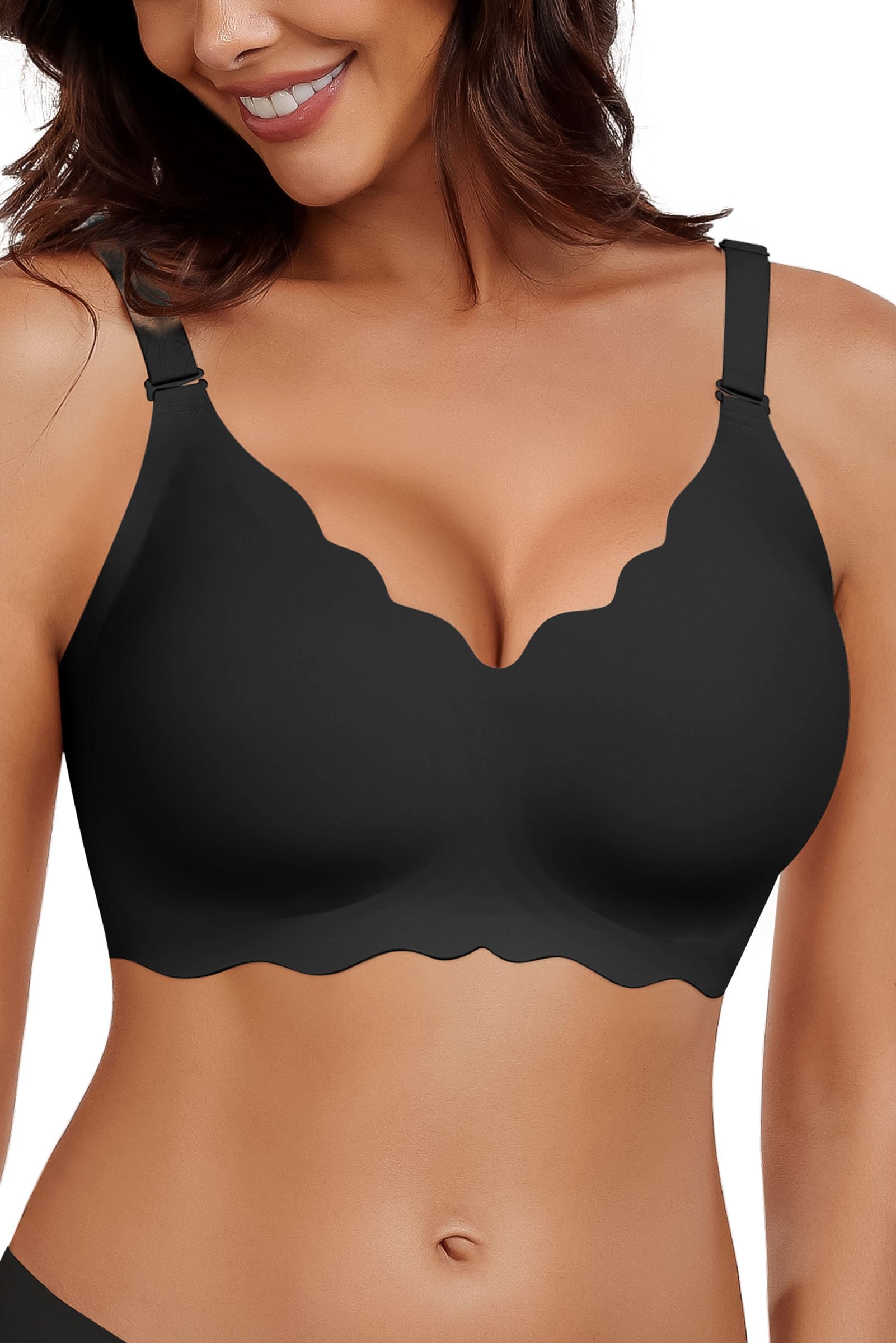 HORISUN Wireless Seamless Bras for Women No Underwire Wavy V Neck Soft Support Full Coverage Comfortable Bra