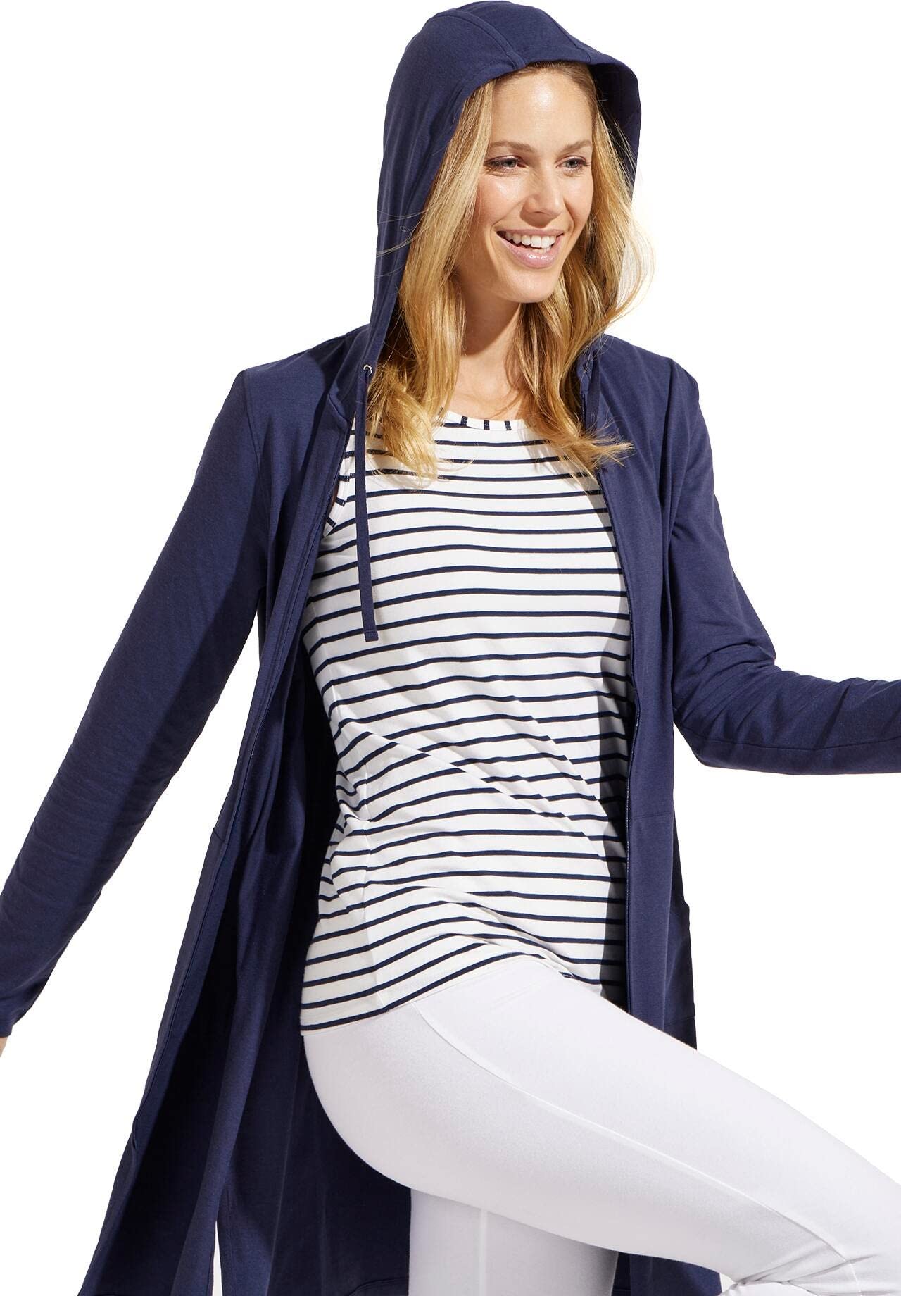 Coolibar Women's Long Zip-Up Hoodie - UPF 50+ Sun Protection - Cabana