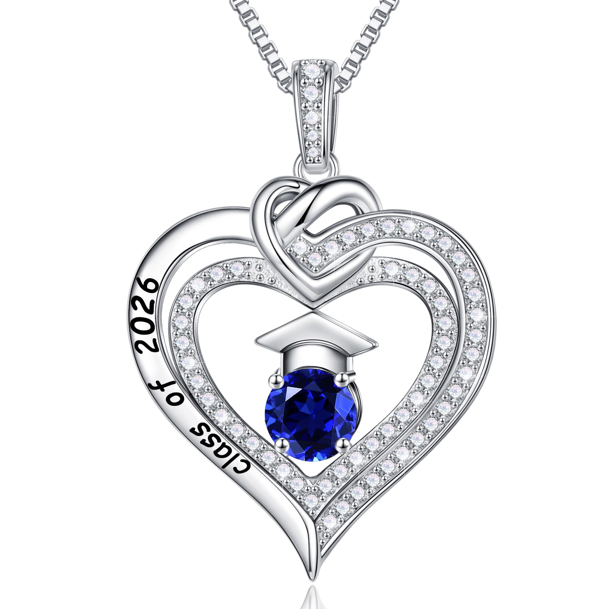 Turandoss Graduation Gifts for Her 2026, S925 Sterling Silver Birthstone Necklace Engraved Class of 2026 Inspirational Necklaces High School College Graduation Gifts for Women