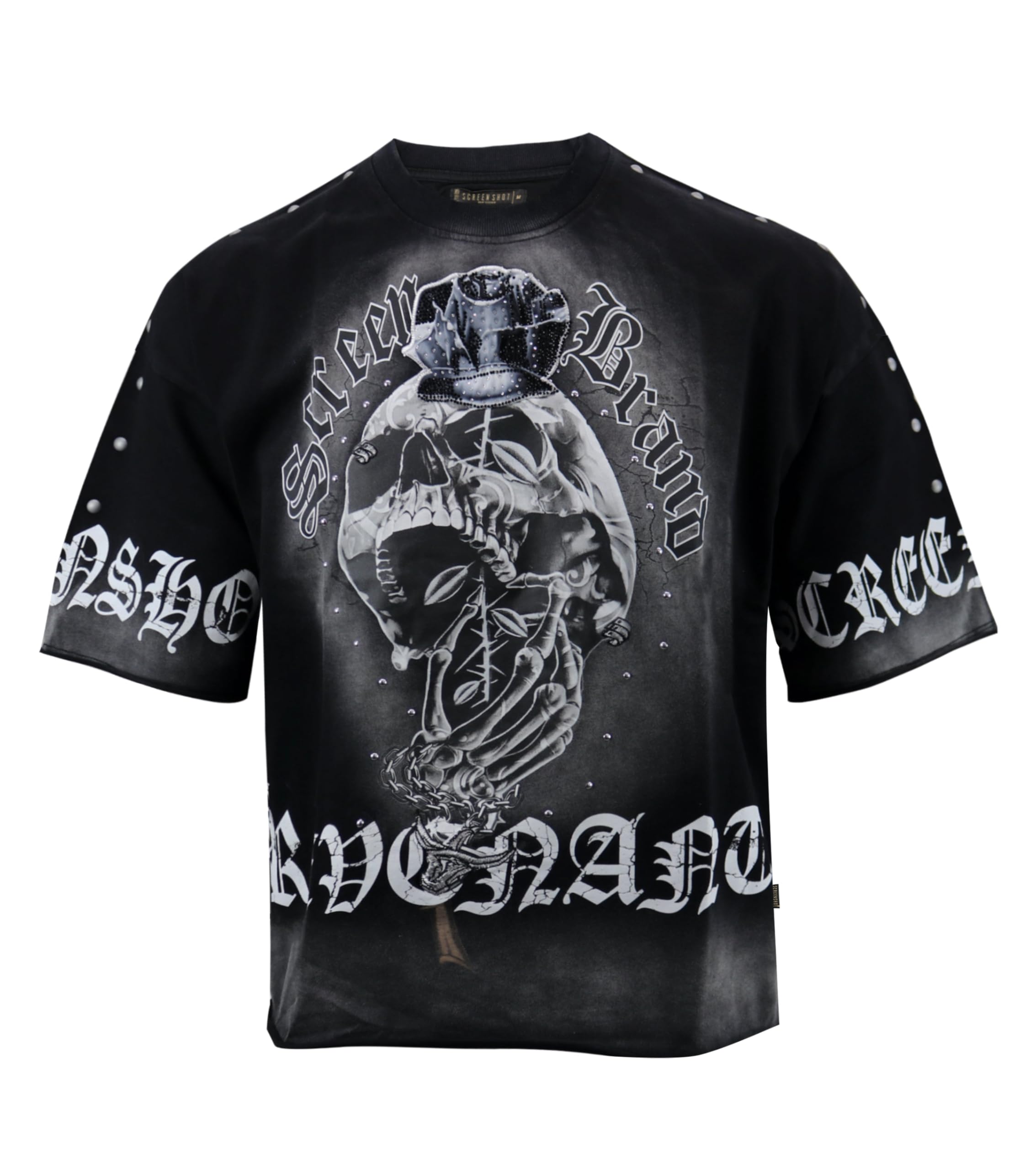 SCREENSHOT Mens Oversized Heavyweight Premium 260GSM 100% Cotton Cropped Boxy Streetwear Fit Rhinestone Designer Tee