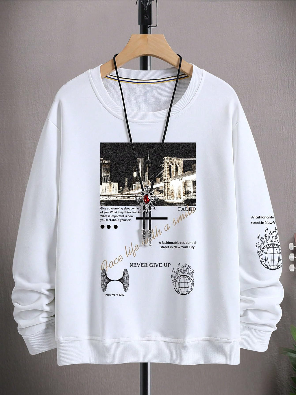 SOLY HUX Sweatshirts for Men Letter Graphic Crew Neck Long Sleeve Drop Shoulder Pullover Top