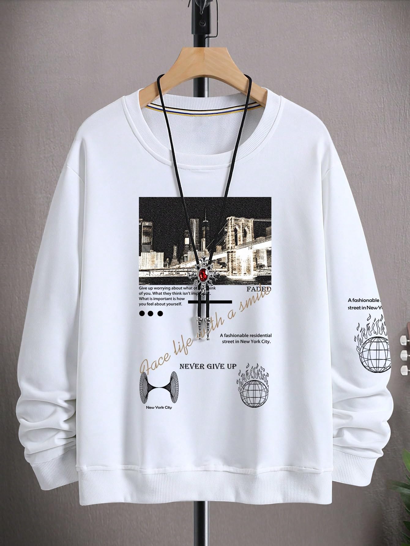 SOLY HUX Sweatshirts for Men Letter Graphic Crew Neck Long Sleeve Drop Shoulder Pullover Top