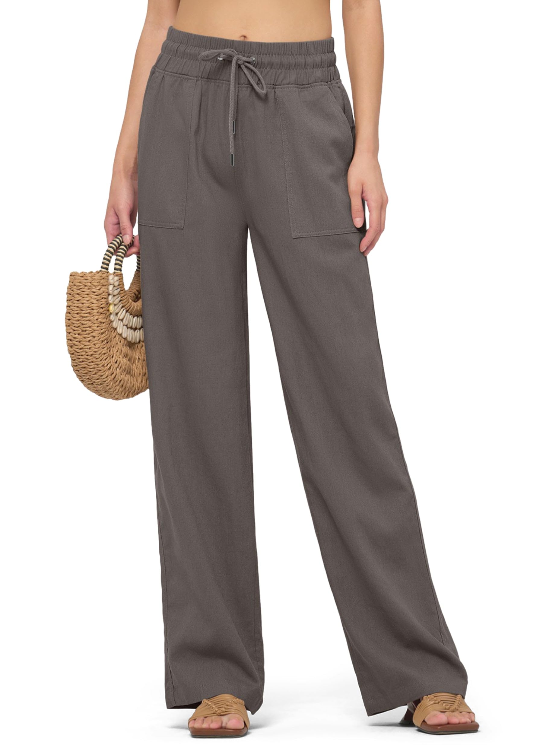 Willit Women Linen Pants Wide Leg Casual Palazzo Pants Cotton Linen Lounge Beach Summer Pants with Pockets 29"/31"/ 33"