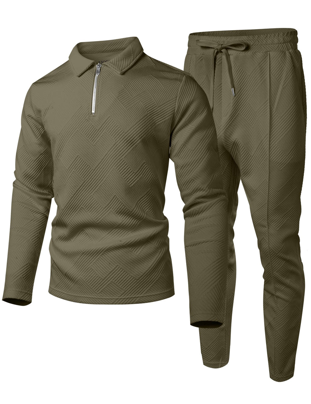 UOUA Mens 2 Piece Set Casual Outfits Polo Long Sleeve Shirt & Pants Tracksuit Loungewear Athletic Jogger Sweatsuit