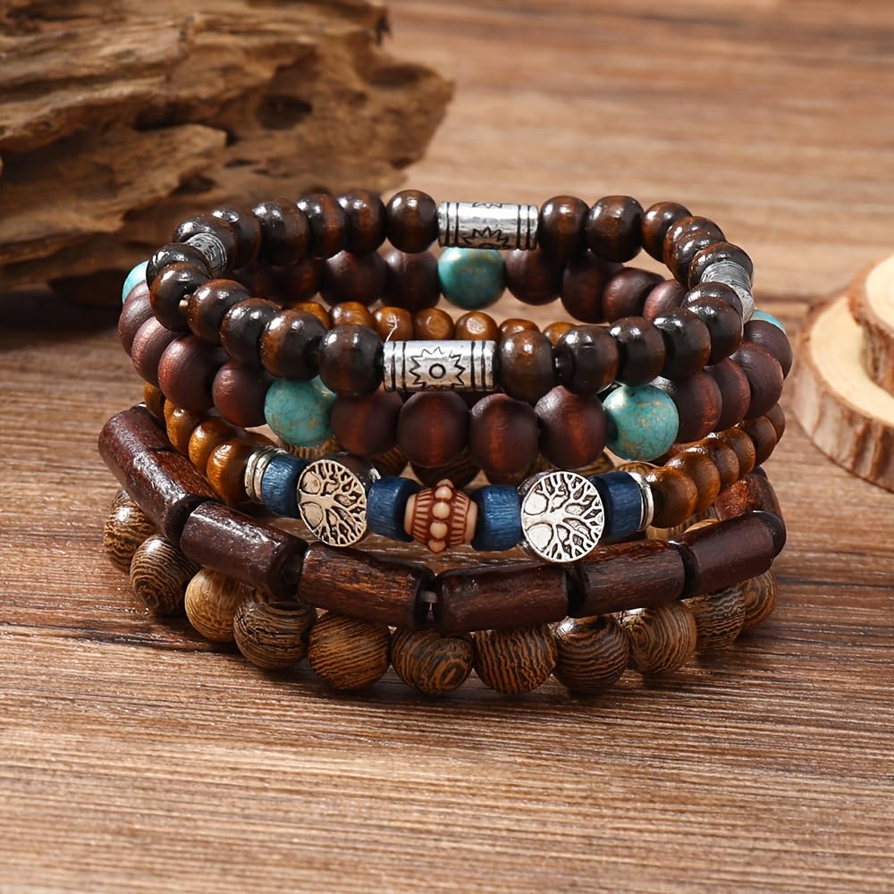 10 Pcs Beaded Bracelets for Men Adjustable Pulseras Para Hombres Set,Tree Mens Bracelet Meaningful Gift