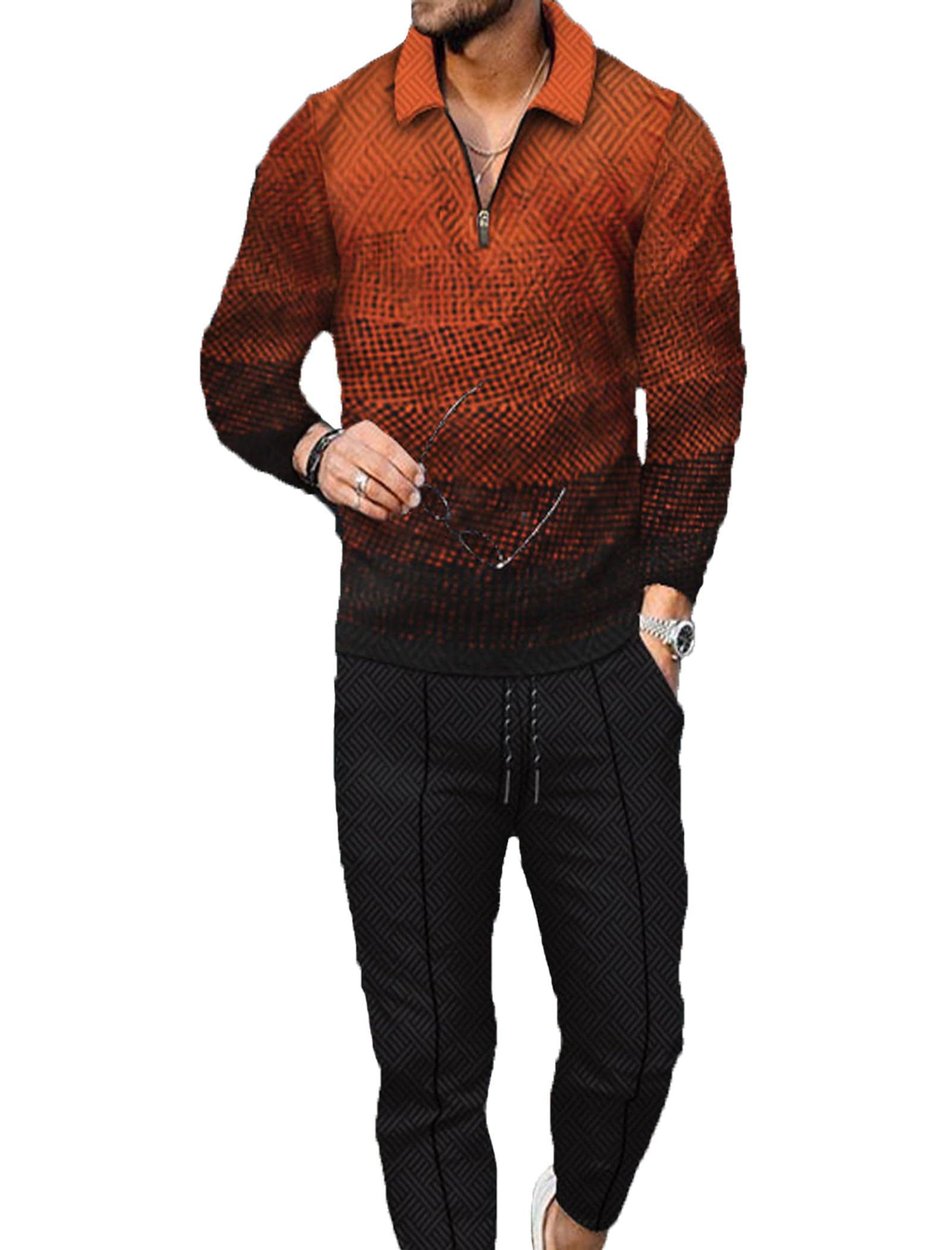 Kubsid Mens Tracksuit Set 2 Piece Long Sleeve Polo Shirt and Pants Jogging Sweatsuits Sets Casual Fashion Vacation Outfits