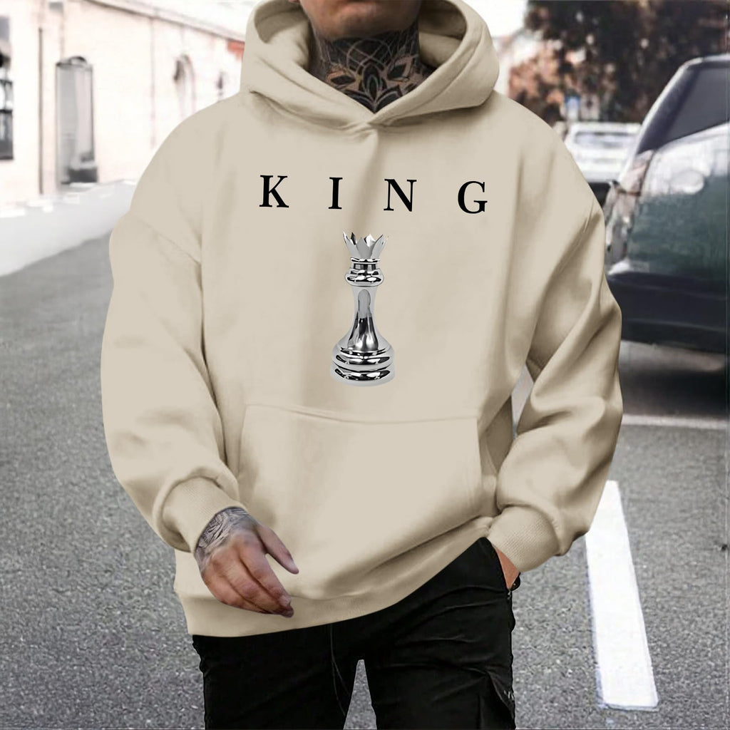 Kelxjia King Graphic Hoodies For Men Oversized Designer Hoodie Cool Chess Sweatshirts Urban Streetwear Drop Shoulder Pullover
