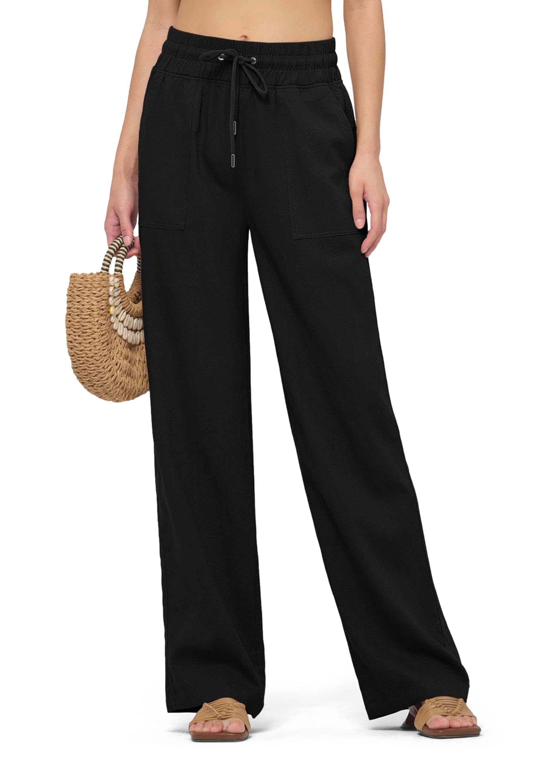 Willit Women Linen Pants Wide Leg Casual Palazzo Pants Cotton Linen Lounge Beach Summer Pants with Pockets 29"/31"/ 33"