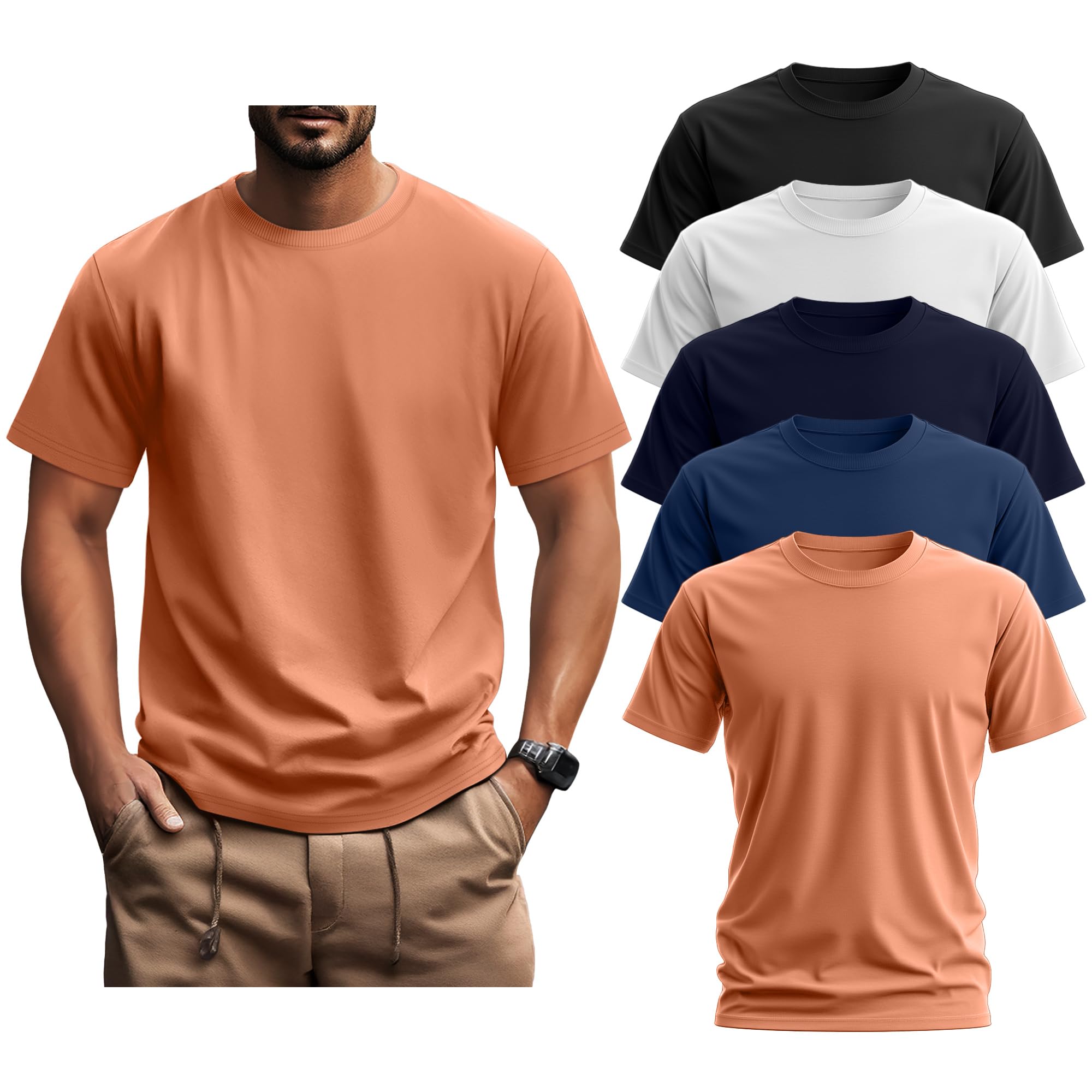 Ficerd 5 Pack Men's Big and Tall Shirts Short Sleeve Cotton Tee Summer Crew Neck Oversize Top Loose Fit Shirt Multipack