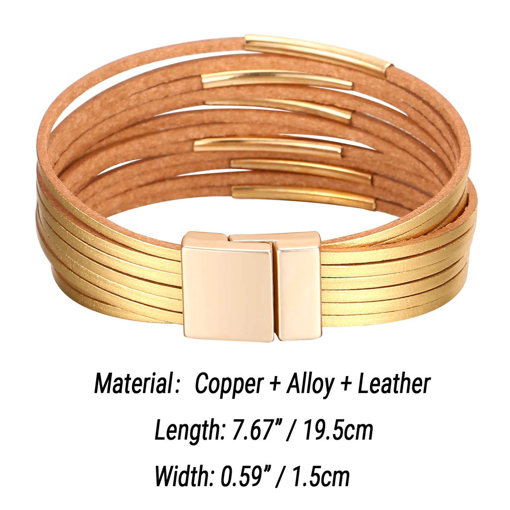 Fesciory Leather Wrap Bracelets for Women, Boho Leopard Multi-Layer Crystal Beads Cuff Bracelet Jewelry