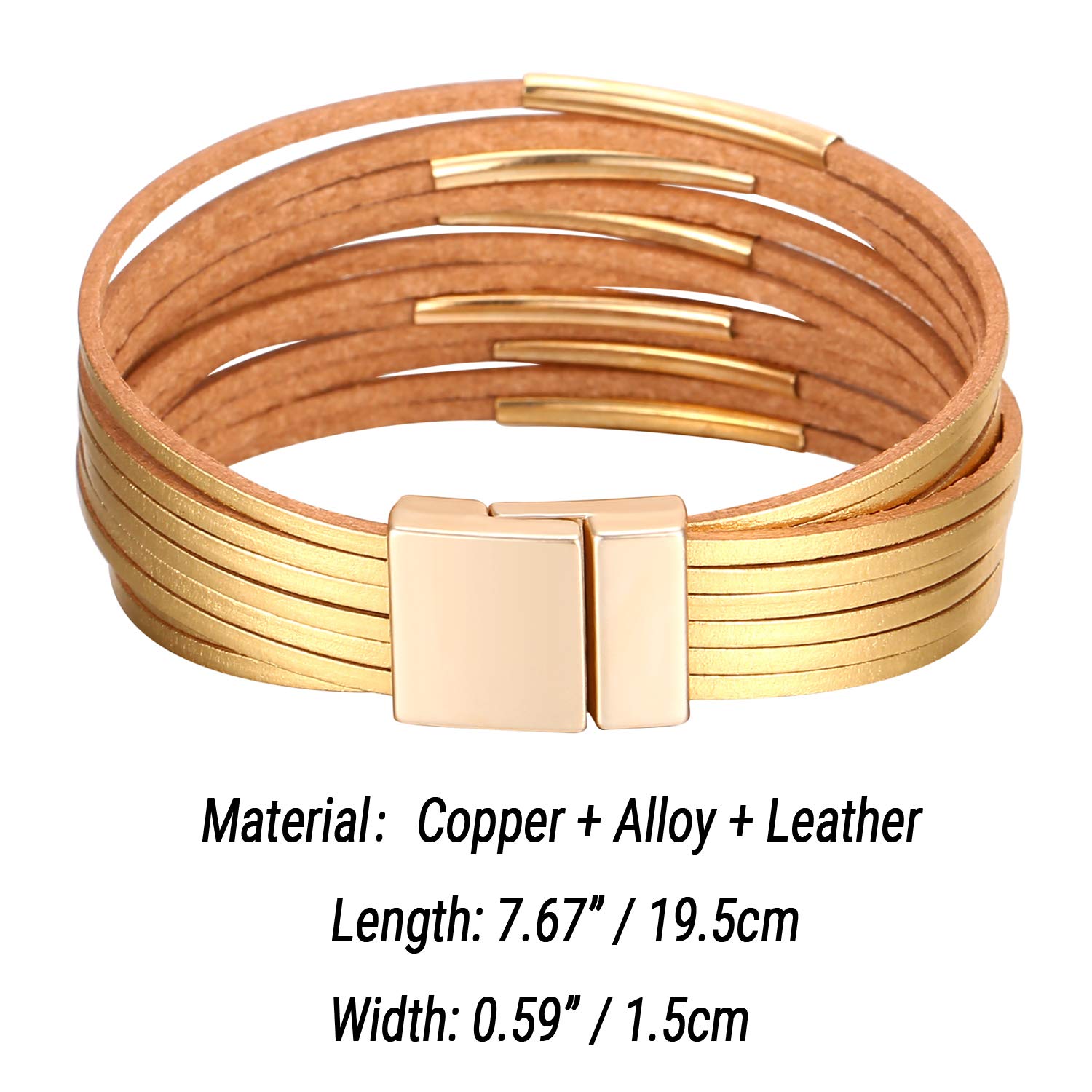 Fesciory Leather Wrap Bracelets for Women, Boho Leopard Multi-Layer Crystal Beads Cuff Bracelet Jewelry