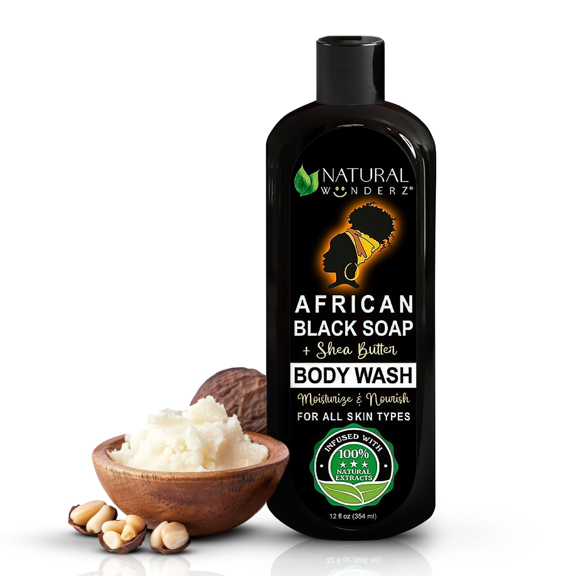 African Black Soap and Shea Butter Body Wash, Shower Gel, Promotes Acne Treatment, Contains All Natural Extracts, Vegan, and Sulfate-Free Body Scrub