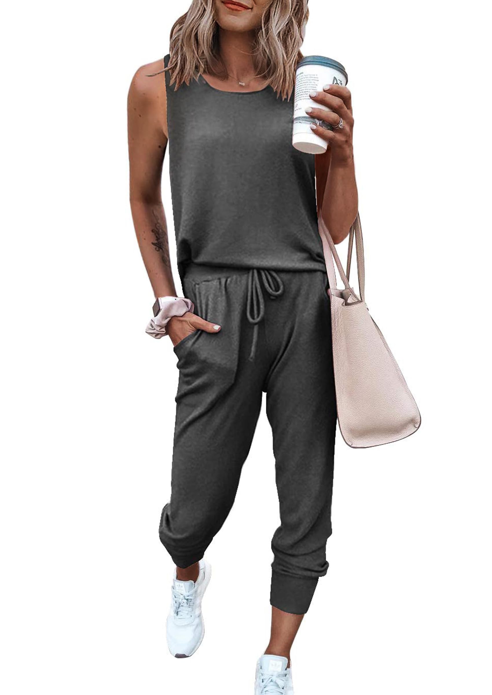 PRETTYGARDEN Women's Two Piece Outfit Sets Casual Summer Sleeveless Matching Lounge Wear Spring Travel Clothes Tracksuit