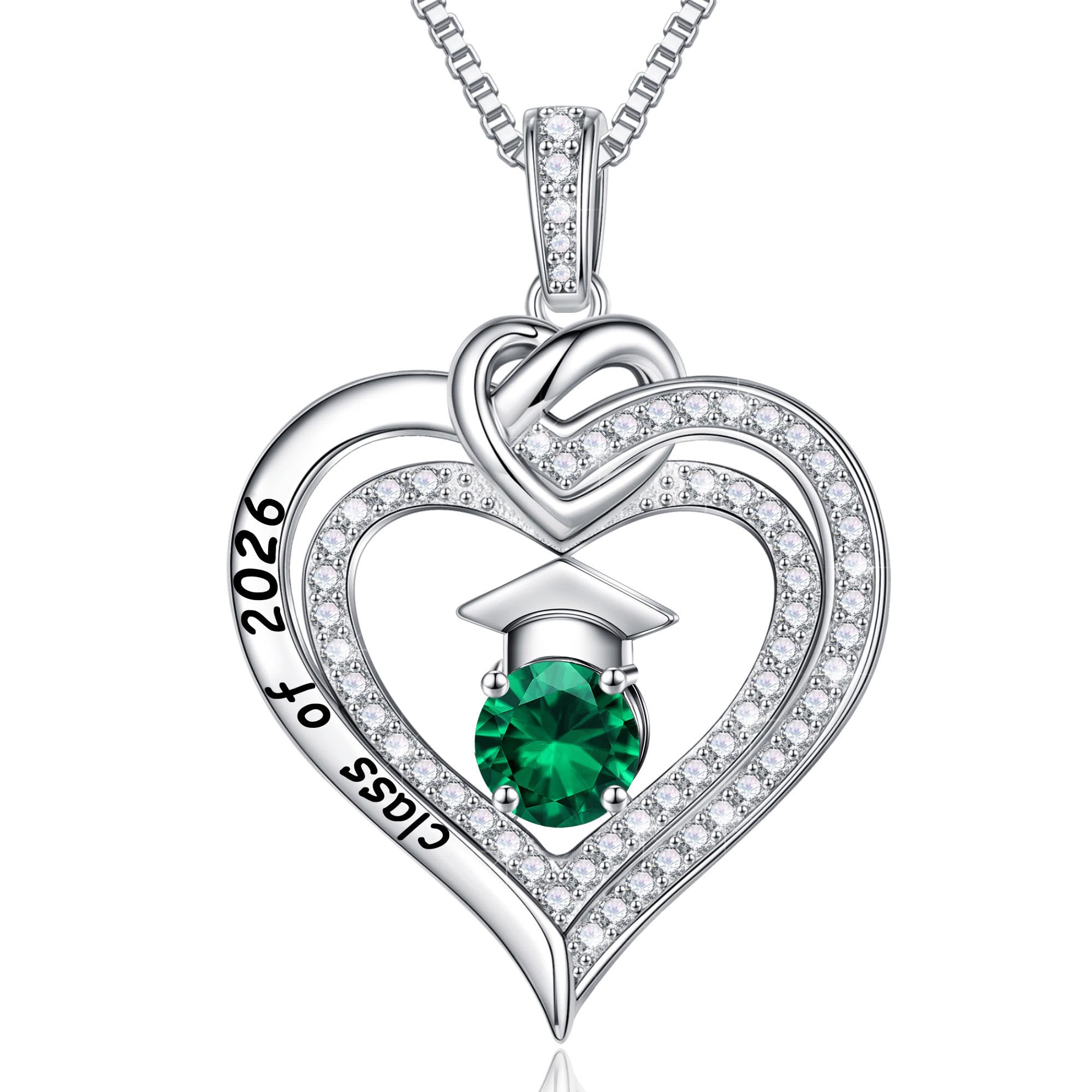 Turandoss Graduation Gifts for Her 2026, S925 Sterling Silver Birthstone Necklace Engraved Class of 2026 Inspirational Necklaces High School College Graduation Gifts for Women