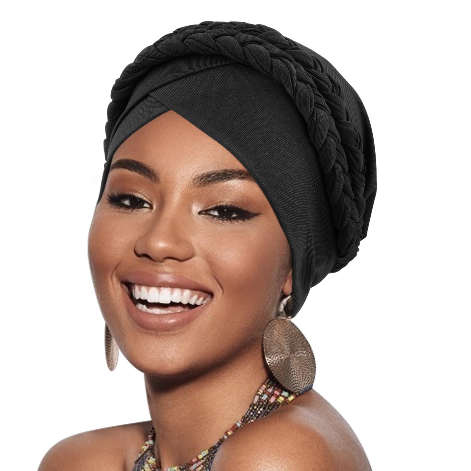 DRESHOW African Women Turban Caps Beanie Twist Headscarf Pre-Tied Double Twisted Braid Hair Cover Wrap Hat Chemo Cancer Cap