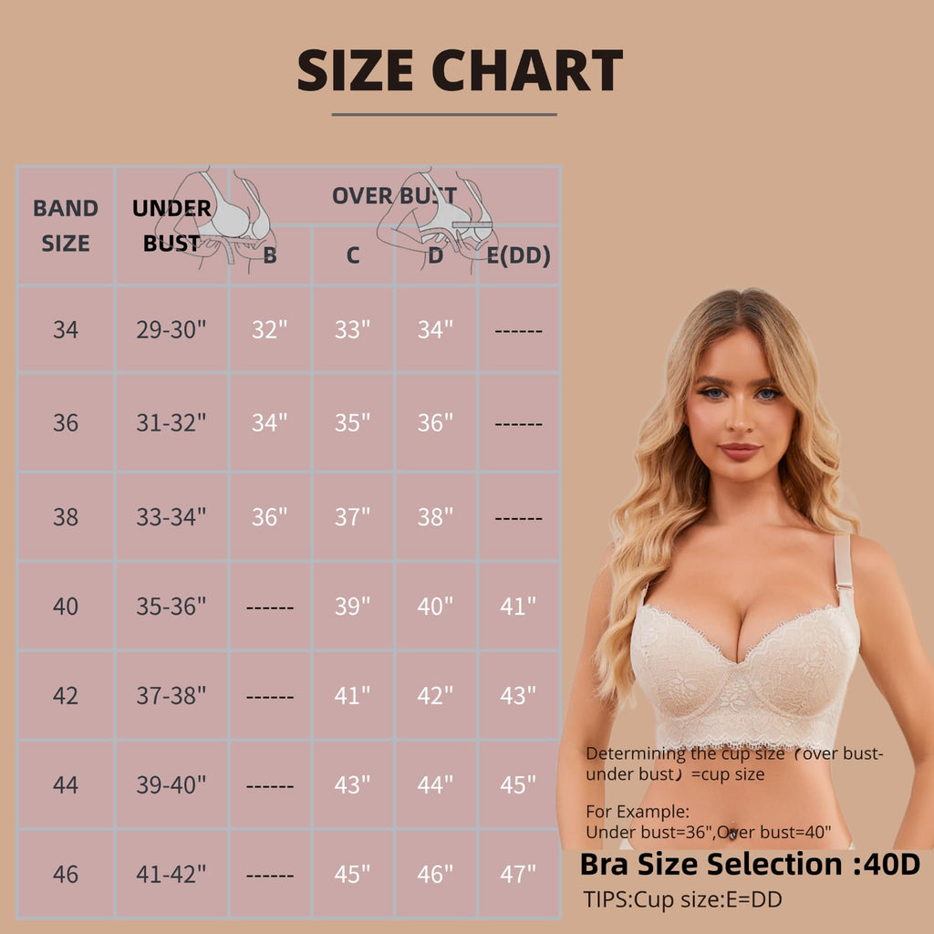 Push Up Bras for Women Lace Underwire Add One Cup Bra with Support Smoothing Bra(34B-46DD)