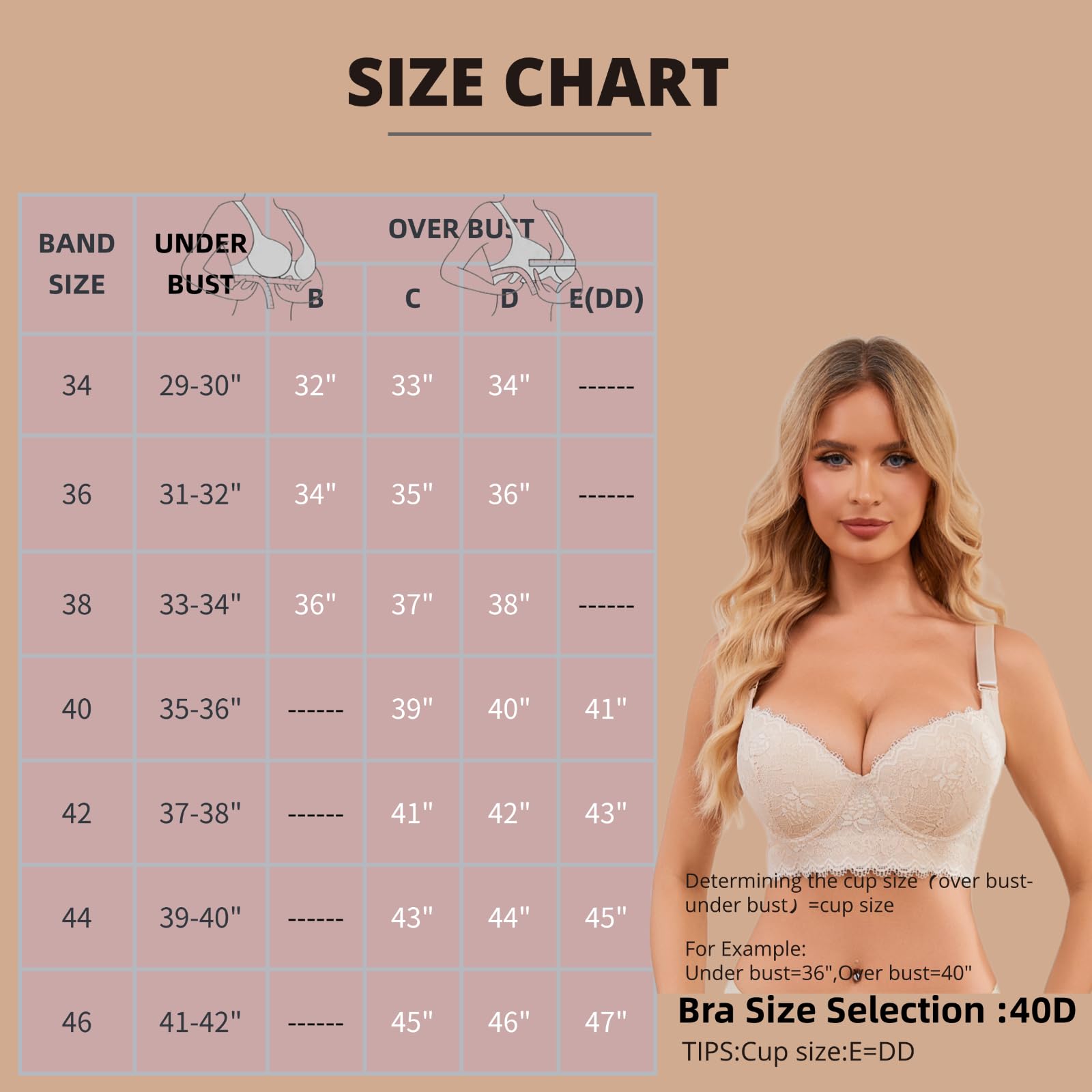 Push Up Bras for Women Lace Underwire Add One Cup Bra with Support Smoothing Bra(34B-46DD)