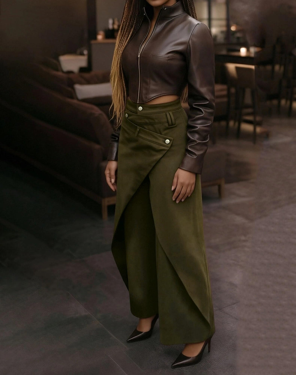 Luotasia Women’s Asymmetrical Wide Leg Pants Trendy Irregular Patchwork Plus Size Trousers Streetwear
