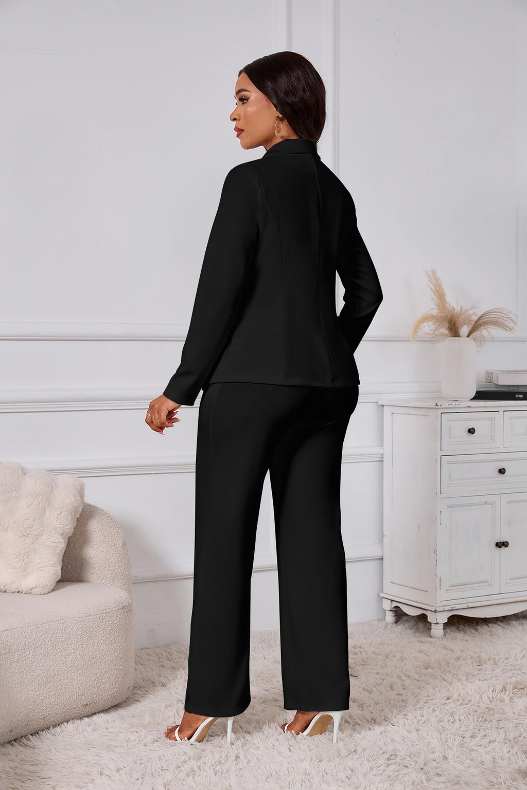 Two Piece Sets for Women Blazer Double Breasted Long Sleeve Jacket Wide Leg Pants Suits Set Business Casual Outfits