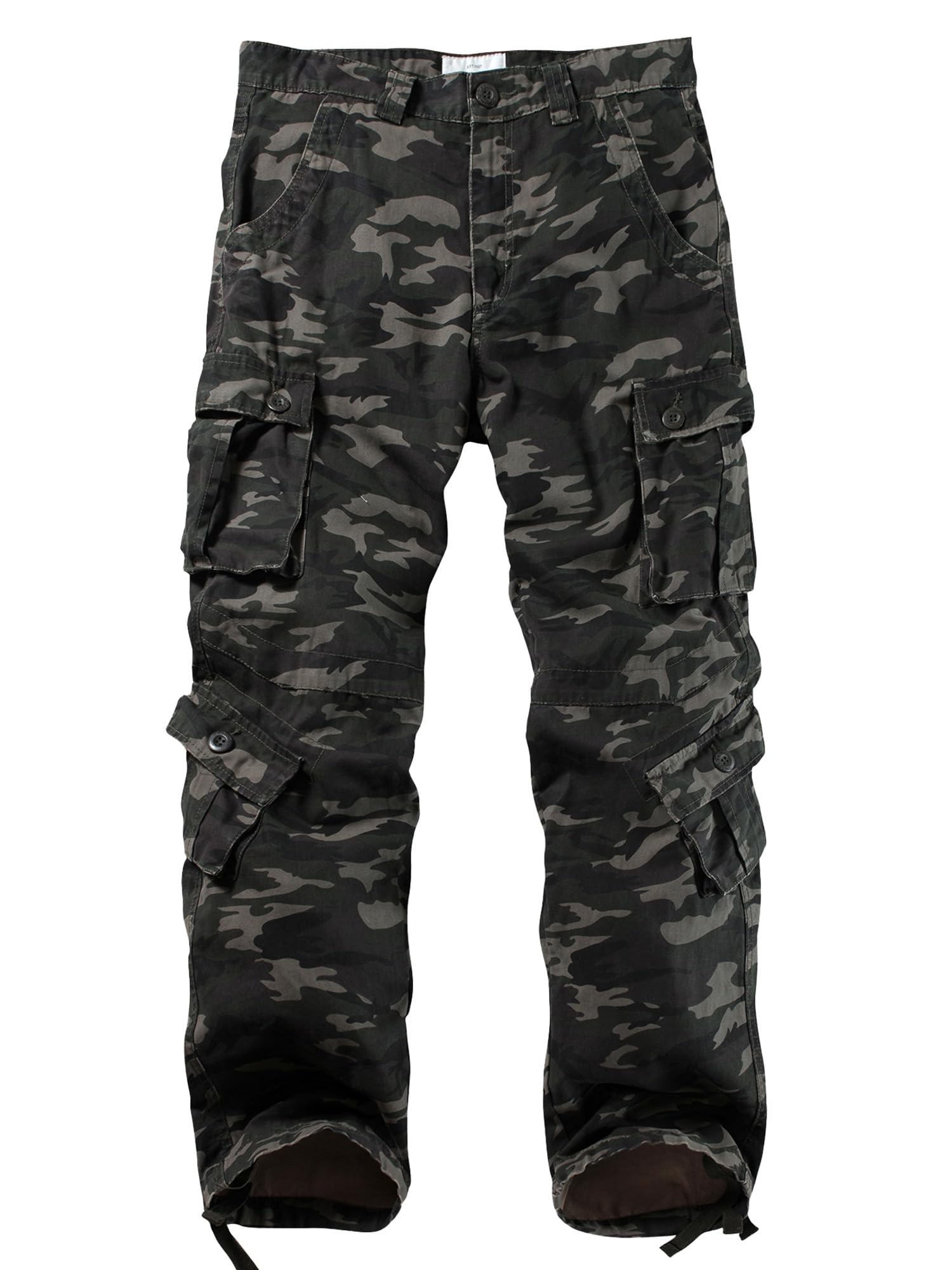 AKHIKING Men's Camo Cargo Work Pants Cotton Tactical Ripstop Casual Combat Pants with 8 Pockets