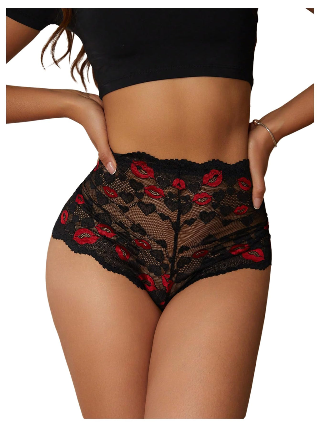 WDIRARA Women's Plus Size Sheer Lace Boyshorts Underwear Sexy High Waisted Boxer Briefs Panties