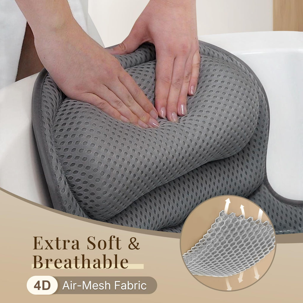 Bath Pillow Bathtub Pillow, Luxury Bath Pillows for Tub Neck and Back Support, Bath Tub Pillow Headrest with Soft 4D Mesh Fabric and Non-Slip Suction Cups, Relaxing Bath Accessories Spa Gifts