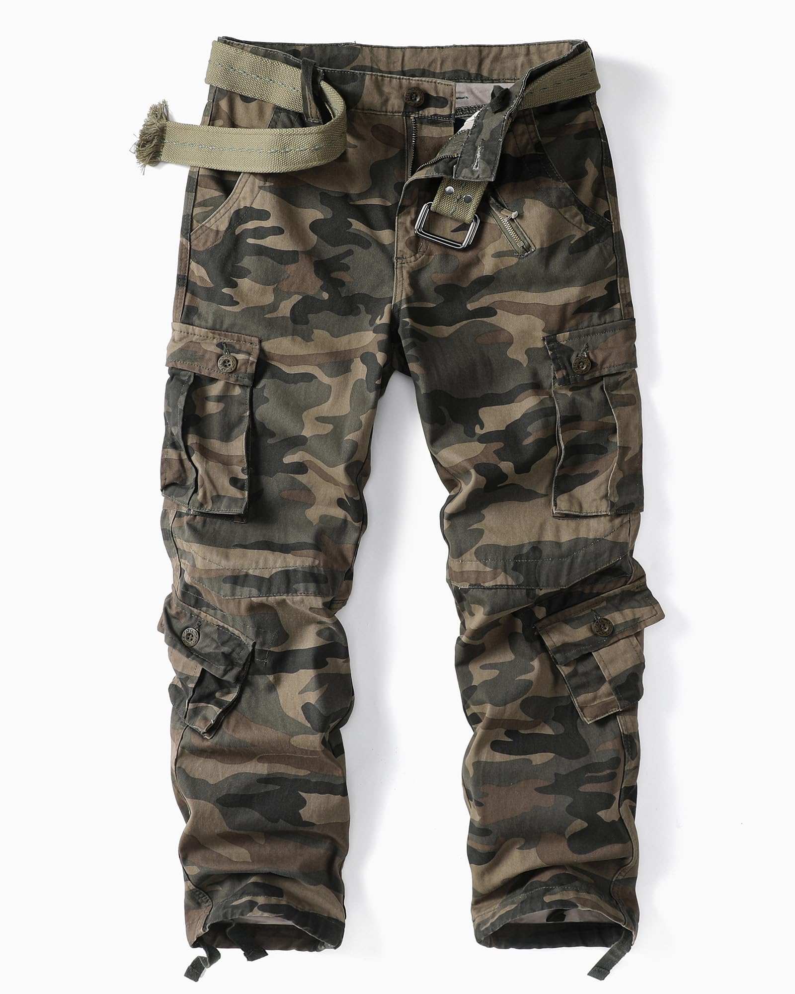 AKHIKING Men's Camo Cargo Work Pants Cotton Tactical Ripstop Casual Combat Pants with 8 Pockets