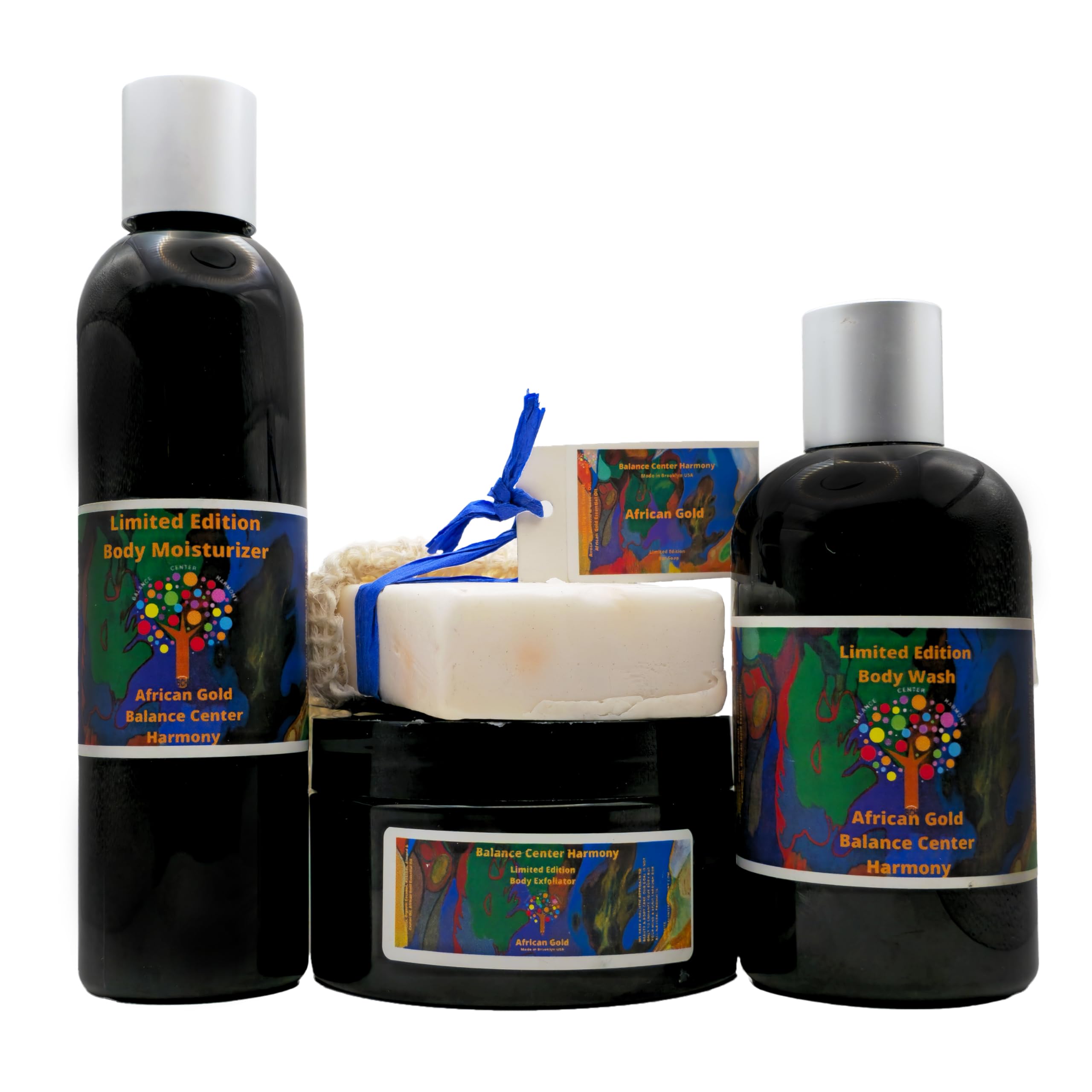 Balance Center Harmony All-Natural Body Care Set – Premium Spa Gift Set for Men & Women – Includes Moisturizer, Exfoliating Scrub, Body Wash & Soap – Organic Self-Care Kit