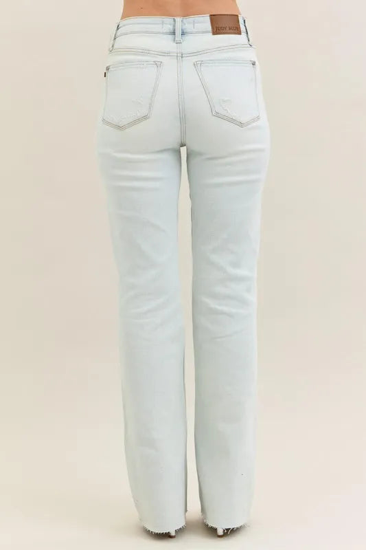 Judy Blue Plus Size Destroy And Fray Hem Bootcut Jeans High Rise Premium Stretch Denim