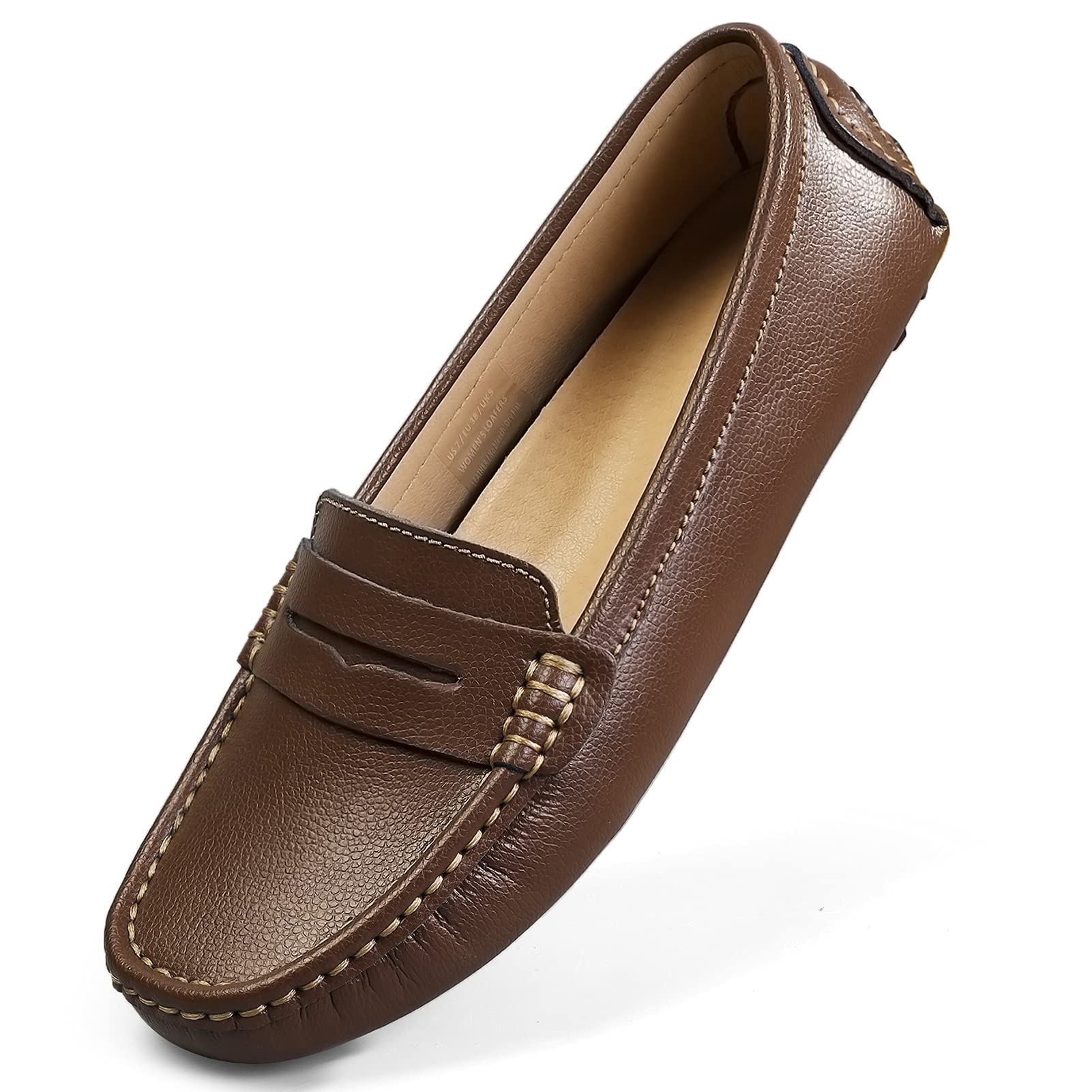 Artisure Women's Classic Comfort Leather Penny Loafers Casual Slip-Ons Lightweight Walking Flats Driving Mocs Boat Shoes