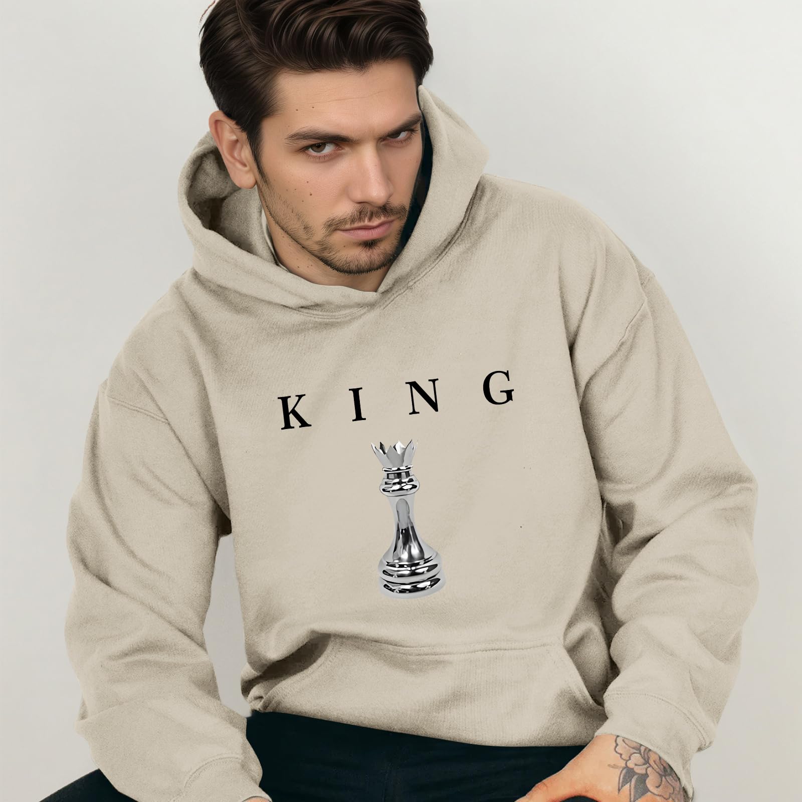 Kelxjia King Graphic Hoodies For Men Oversized Designer Hoodie Cool Chess Sweatshirts Urban Streetwear Drop Shoulder Pullover