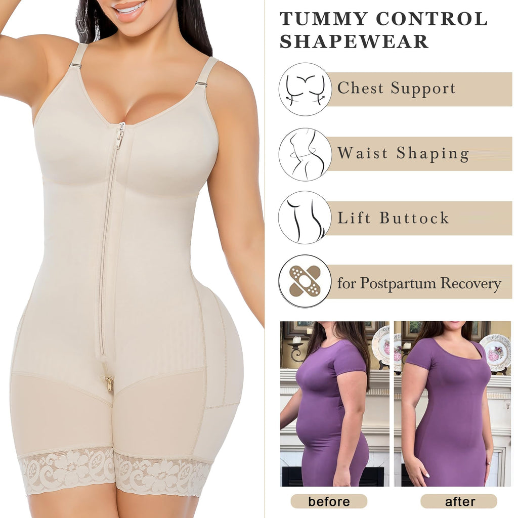 YIANNA Fajas Colombianas Moldeadoras Postpartum Shapewear Tummy Control for Women Butt Lifter Body Shaper with Zipper Crotch