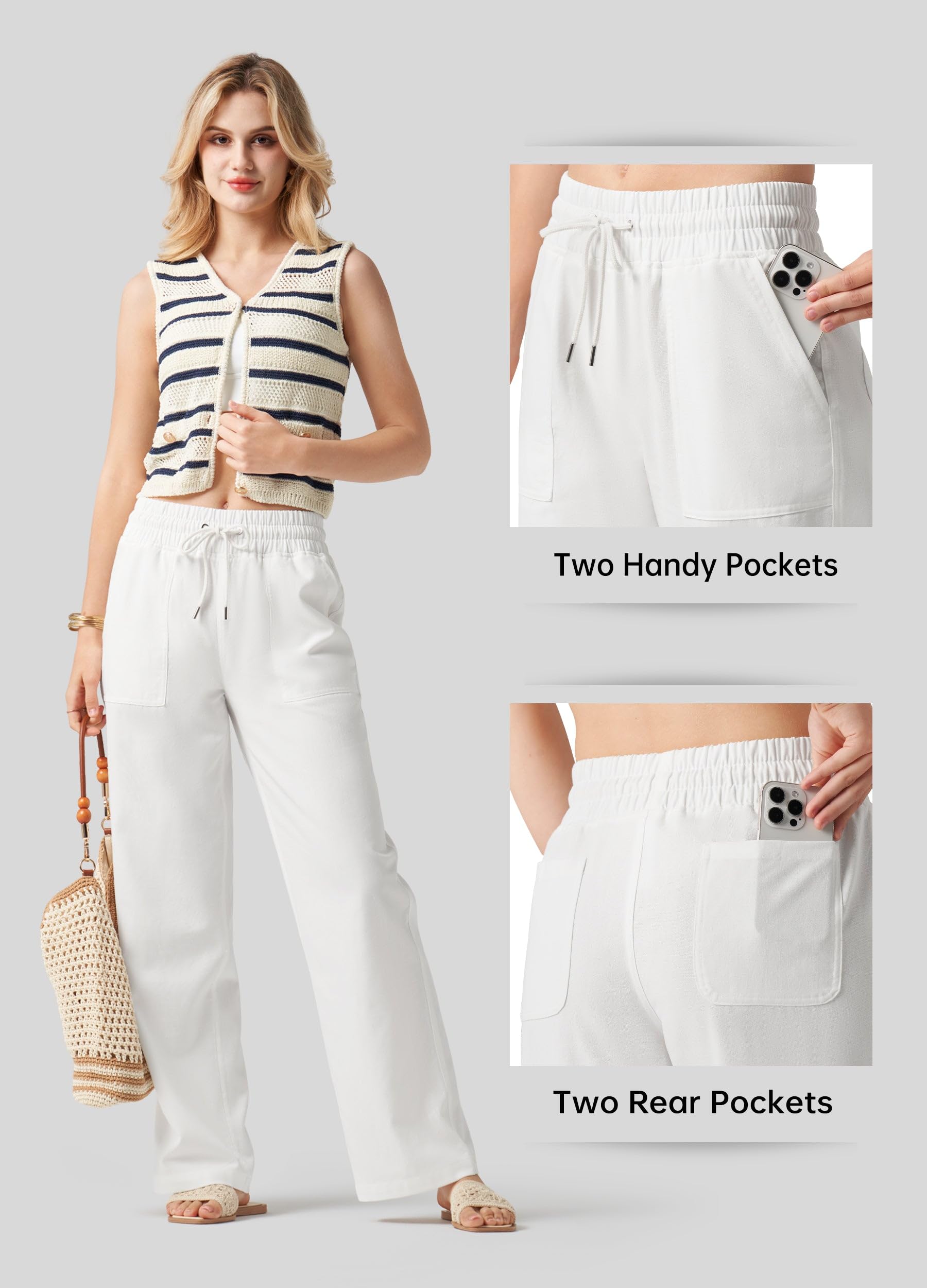 Willit Women Linen Pants Wide Leg Casual Palazzo Pants Cotton Linen Lounge Beach Summer Pants with Pockets 29"/31"/ 33"