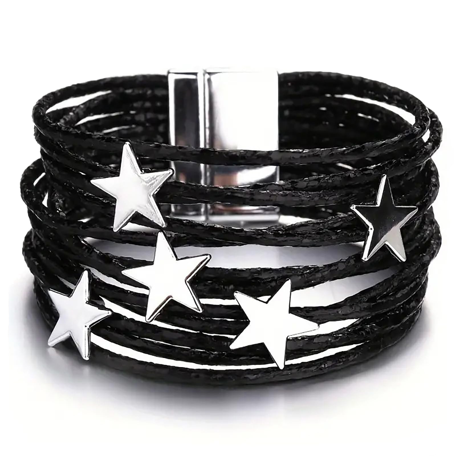 Fesciory Leather Wrap Bracelets for Women, Boho Leopard Multi-Layer Crystal Beads Cuff Bracelet Jewelry