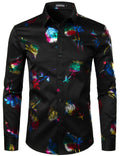 ZEROYAA Mens Hipster 3D Golden Rose Floral Printed Slim Fit Long Sleeve Button Down Dress Shirts