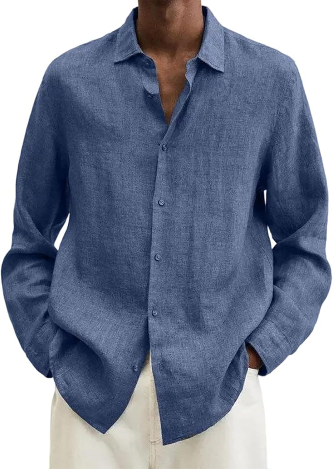 Cotton Linen Shirts for Men Button Down Casual Loose Fit Long Sleeve Summer Beach Shirts Vacation Tops