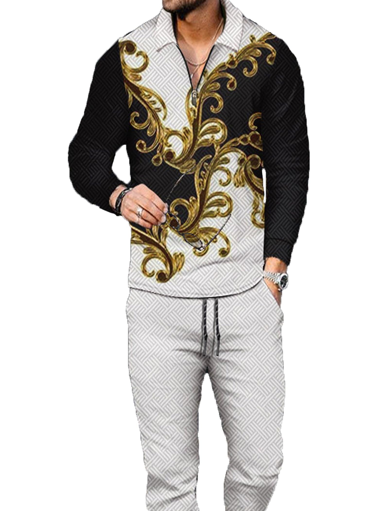 Kubsid Mens Tracksuit Set 2 Piece Long Sleeve Polo Shirt and Pants Jogging Sweatsuits Sets Casual Fashion Vacation Outfits
