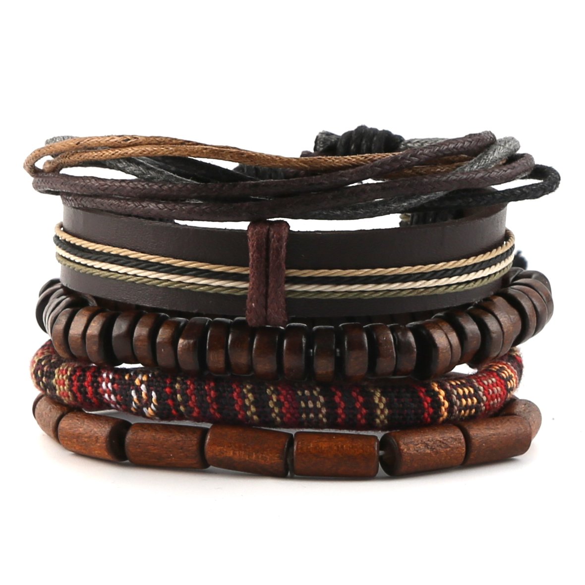 HZMAN Wrap Bracelets Men Women, Hemp Cords Wood Beads Ethnic Tribal Bracelets, Leather Wristbands