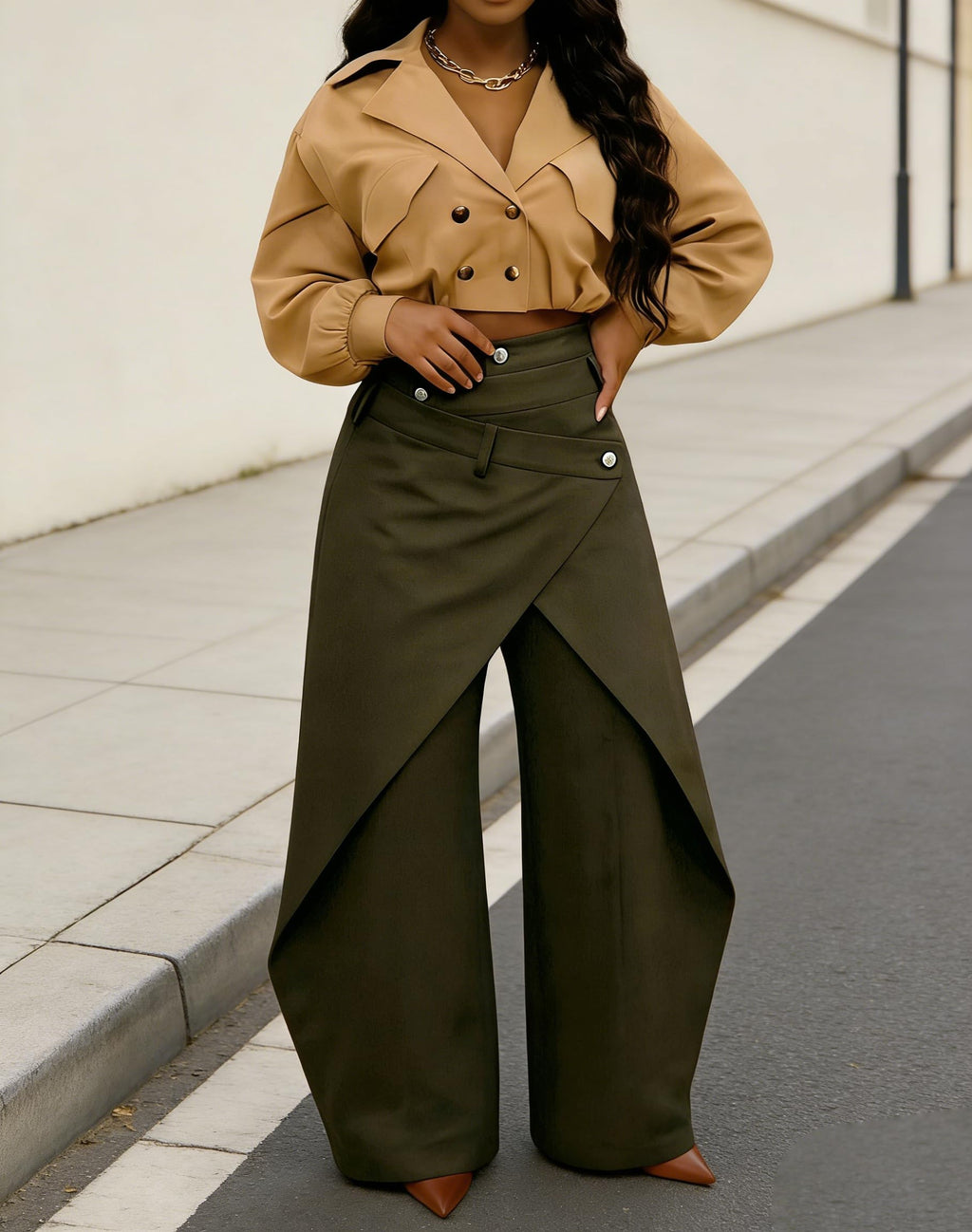 Luotasia Women’s Asymmetrical Wide Leg Pants Trendy Irregular Patchwork Plus Size Trousers Streetwear