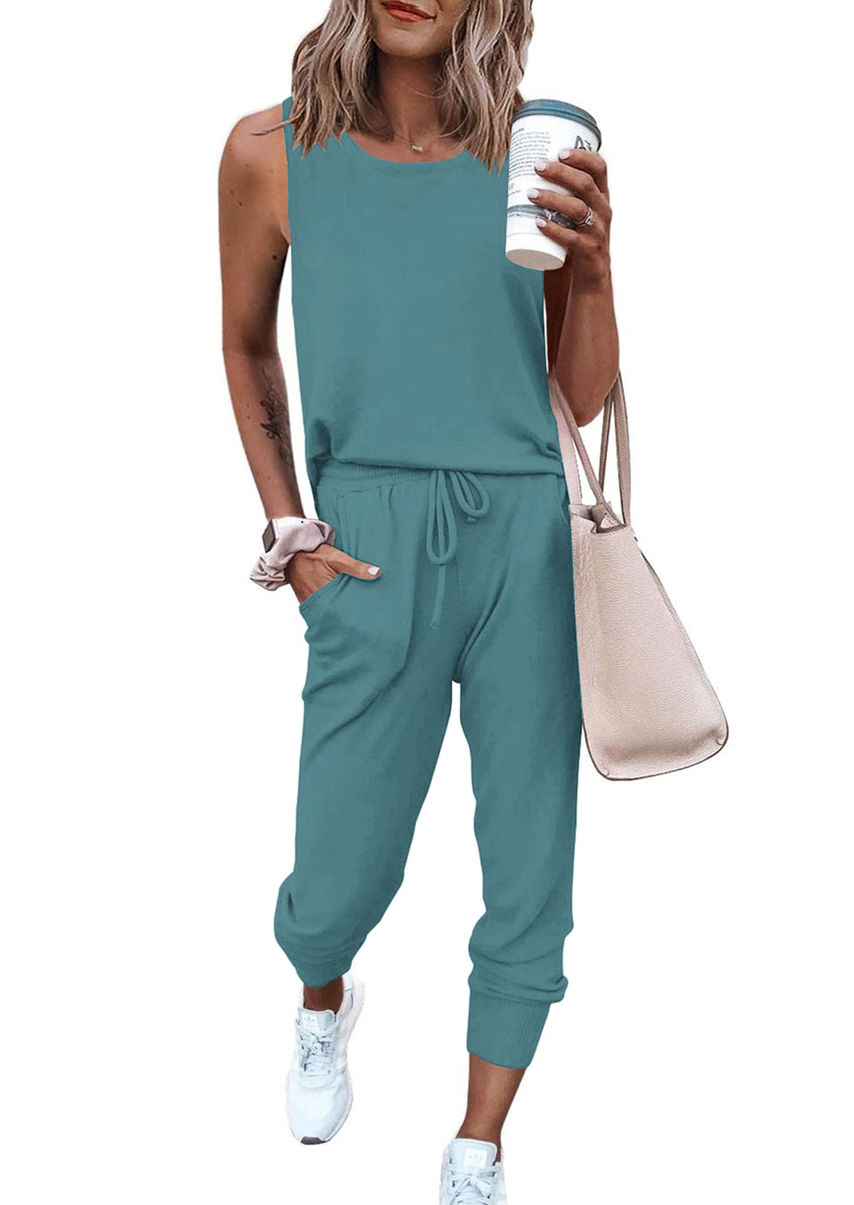PRETTYGARDEN Women's Two Piece Outfit Sets Casual Summer Sleeveless Matching Lounge Wear Spring Travel Clothes Tracksuit