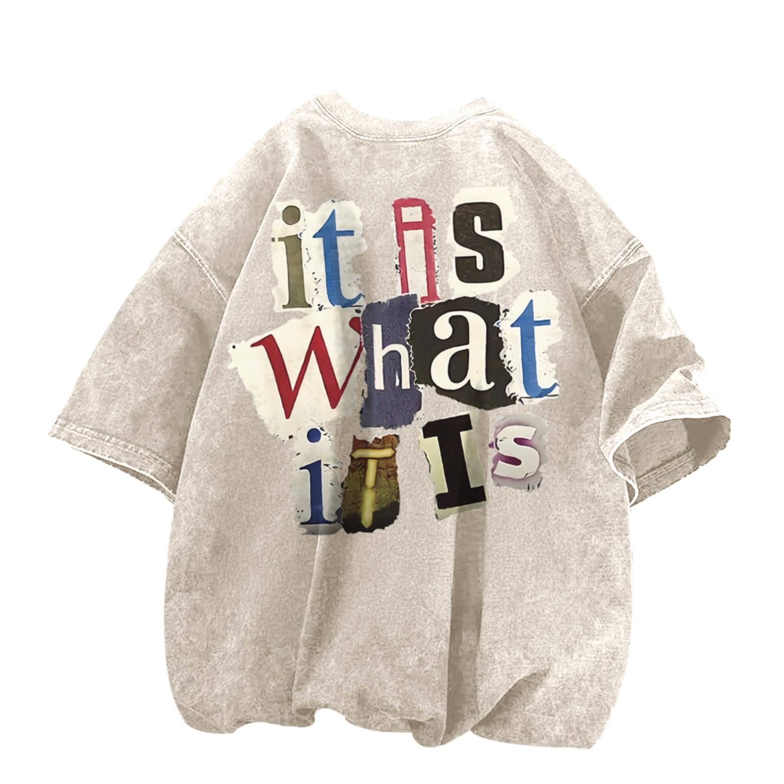 Zoemghc Men's Graphic Tees Funny Letter Print Vintage Oversize T Shirts Acid Wash Shirt Streetwear Rapper Casual Tee Top