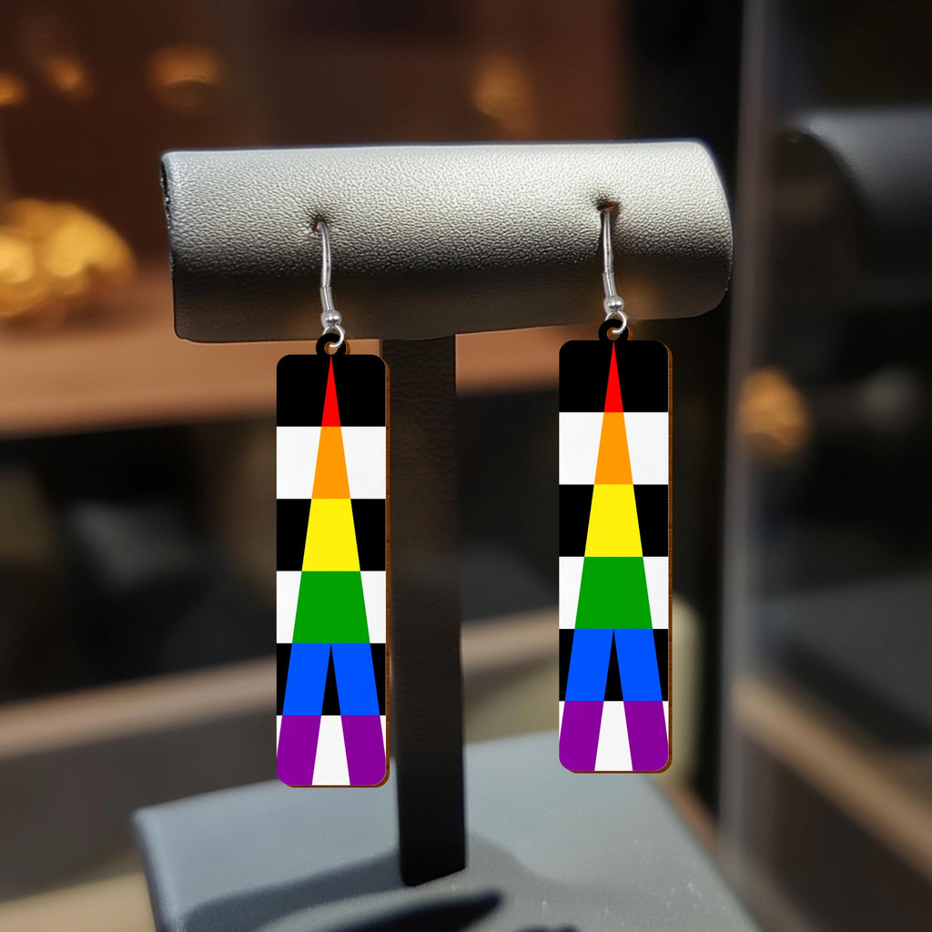 LGBTQIA+ Wooden Moon Phase Earrings, Pride Flag Dangle Earrings for LGBTQ Community, Rainbow Jewelry Gift for Gay, Lesbian, and All Identities